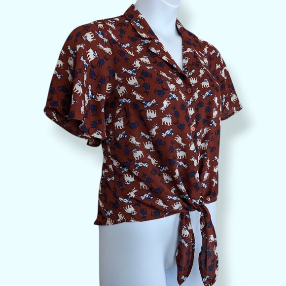 Monteau Dog Print Front Tie Blouse - Picture 9 of 10